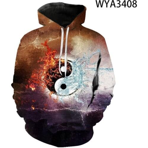 2020 New Cool Water Fire Hoodies 3D Print Yin and Yang Gossip Men Women Children Cool Sweatshirts Fashion Boy Girl Kids Pullover