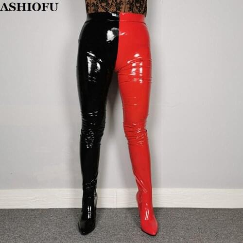 ASHIOFU New Style Real Photos Women High Heel Boots Black&Red Sexy Club Pants Boots Evening Stripper Fashion Waist Boots Shoes
