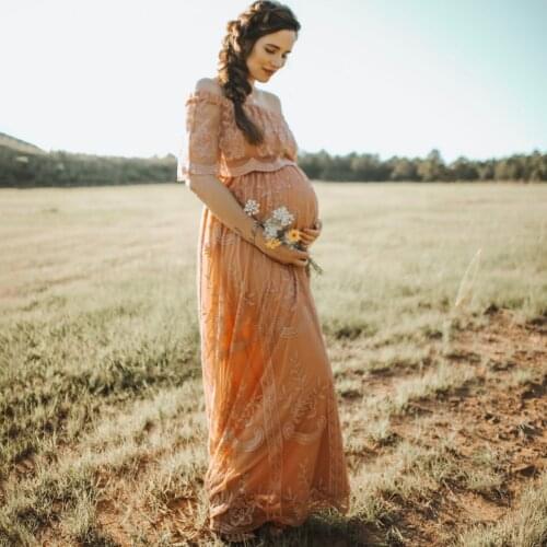 Jastie Off the Shoulder Maxi Dress Pregnant Mesh Lace Embroidered Dresses Summer Women Clothing Bohemian Beach Dress Vestidos