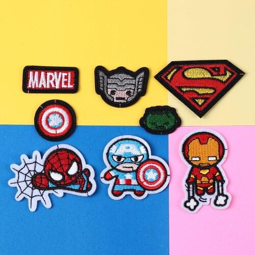 1 PC Marvels Patches Iron Patches Spiderman Captain America Heat Transfer Stickers Clothes Embroidered Applique Anime Patches