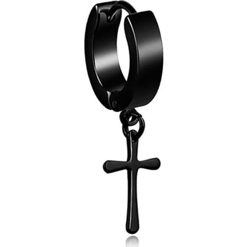 1pc Gothic Punk Ear Cartilage Earring Stainless Steel Rock Cross Ear Cuff No Piercing Earrings For Women Men Black