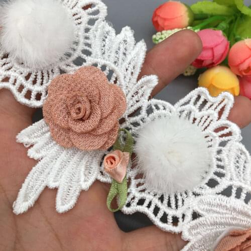 5x Pompom Rose Flower Lace Trim Embroidered Lace Ribbon Fabric Sewing Craft Wedding Dress Costume Dress DIY Accessories 7cm