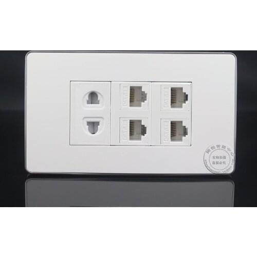 120MM Wall Face Plate Four Port RJ45 Cat5e + Two Hole Power Socket Outlet Assorted Panel Covers Faceplate