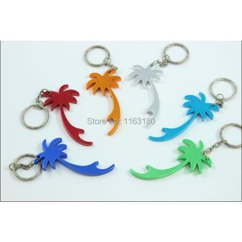 72pcs/lot palm tree shape keychains beer can bottle opener key ring promotion gift free shipping