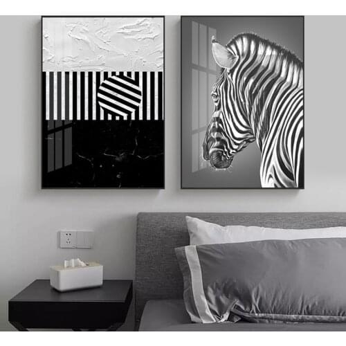 Abstract Black White Line Zebra Animal Wall Art Canvas Painting Poster Print Pictures for Living Room Home Interior Decoration