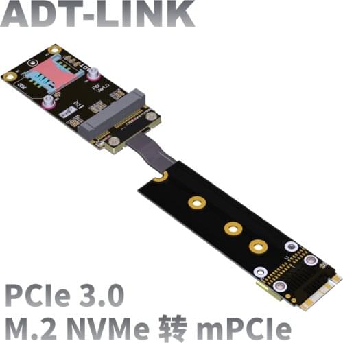 Free Shipping ADT mPCIe Wireless Network Card Extension Cable M.2 NGFF NVMe M-key SSD To Mini Pcie mPCIE Interface Riser Adapter