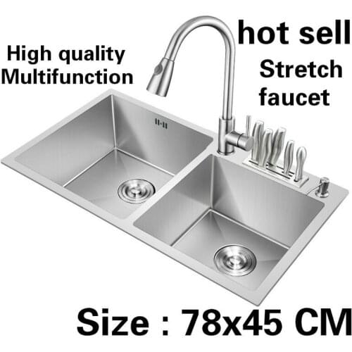 Free shipping Household standard do the dishes kitchen manual sink double groove 304 stainless steel hot sell 78x45 CM