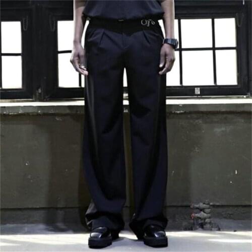 Large size Harlem pants fashion brand mens new solid color loose straight pants fashion trend diagonal pocket pleated casual pa