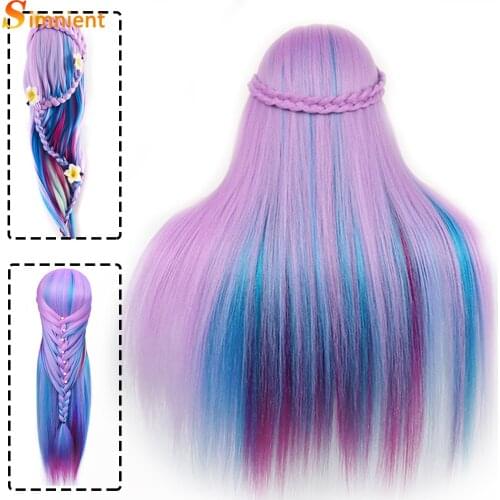Simnient 29Inch Colorful Synthetic Hair Mannequin Head For Hairstyles Hairdressing Training Head Dummy Doll Clamp Accessories