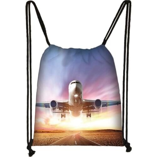 Aircraft Travel Cartoon Kids Drawstring Backpack Shopping School Traveling Party Bags Gift 38*32CM