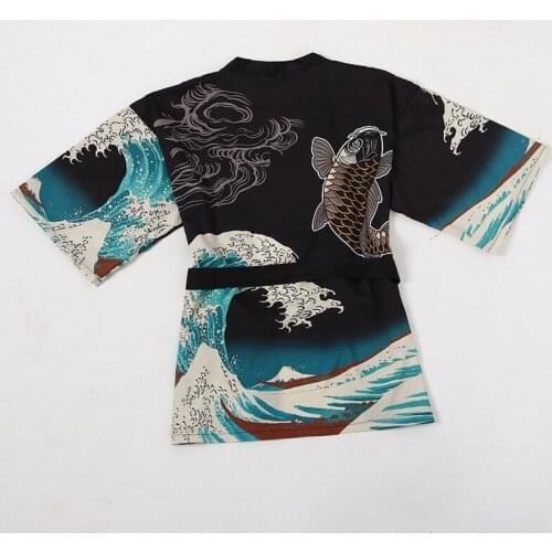 Harajuku Kimono Waves Carp Print Kawaii Long Shirts 2020 Summer Tops Japanese Kimono Cardigan Female Blouse Women Shirts