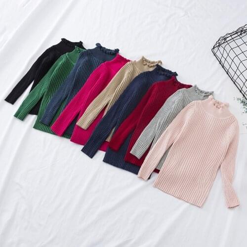2019 Girls Sweaters Solid Candy Color Boys Sweaters 1-8Yrs Baby Girls Ribbed Sweater Autumn Knitted Kids Clothing