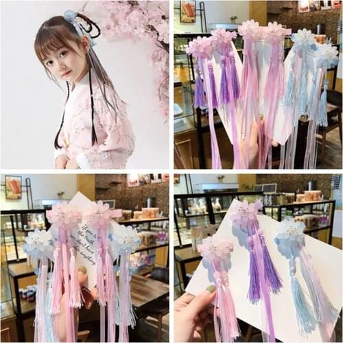 Hot style Chinese style headdress fairy hanfu super fairy children antique style retro tassel ribbon hairpin hair accessories