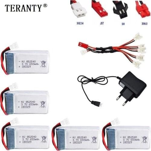 40C 3.7V 650mAh Li-PO Battery With 5Pcs Usb Charger Cable For X5 X5c X5sc X5sw 2.4g Rc Quadcopter 3.7v 650mah Lipo Battery Group