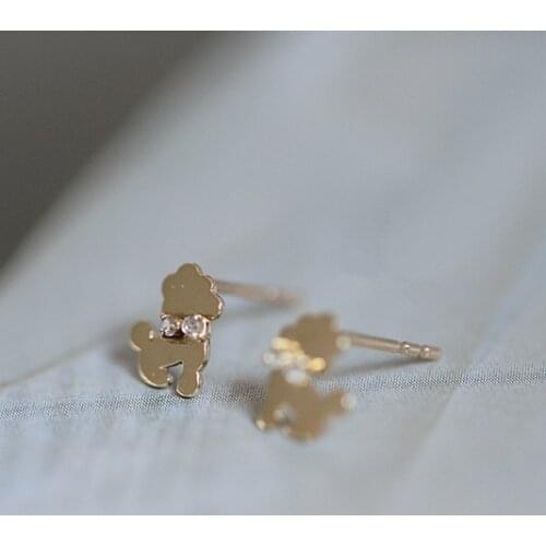 9K Pure gold cute inlaid zircon exquisite compact Lovely Dog Earrings for Women Fashion Simple Jewelr