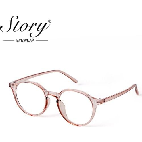 Story Fashion Blue Light Round Computer Glasses For Women Men 2020 Crystal Pink Clear Frame Optical Lens Eyeglass PS8926F