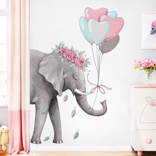 Cartoon Elephant Wall Stickers Balloon Decal Home Decoration Girls Bedroom Living Room Decoration Murals