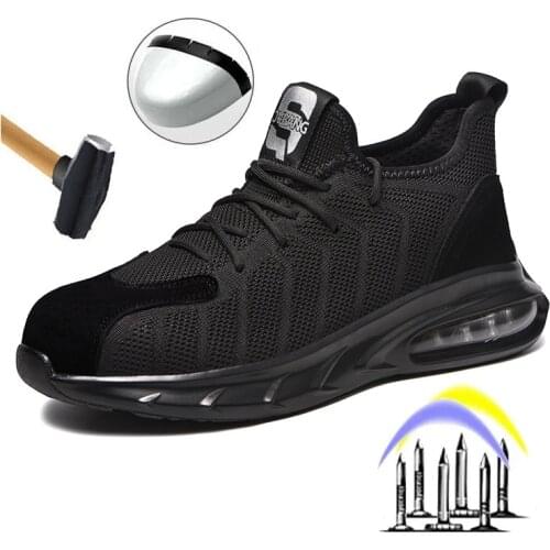 Mens Outdoor Breathable Mesh Steel Toe Anti Smashing Safety Shoes Mens Light Puncture Proof Comfortable Work Shoes Safety Boot