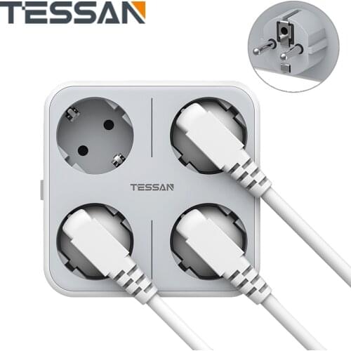 TESSAN USB Wall Plug Adapter, Multiple Plug Socket with On/Off Switch, 4 AC Outlets and 3 USB Ports for Office, Home or Travel