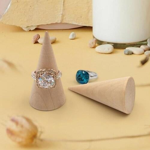 Natural Unpainted Wood Finger Cone Ring Holder Vintage Ring Display Stands Jewelry Display Rack Organizer Storage Showcases