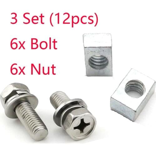 Stainless Steel Motorcycle Battery Terminal M6 x14mm Bolt Square Nut Kit Scooter Screw