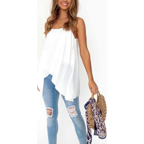 New 2020 Women Vest Sexy Fashion Solid Short Tops Sleeveless Summer Casual Strap Solid Irregular Camisoles