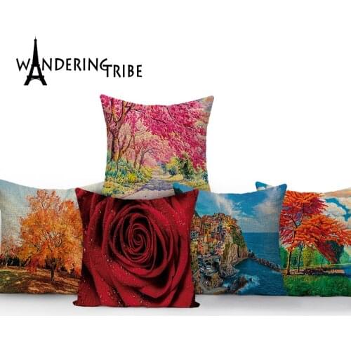 New Natural Scenery Style Pillow Case Decorative Cushion Sofa Cover For Pillows Plant Pattern Sofa Cushions Home Cushion Cover