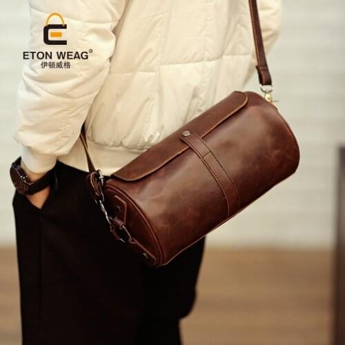 Original Retro new cylindrical mens shoulder bag men&women chest bag leather Diagonal bag small personalized locomotive