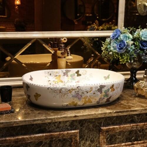 Oval shape Europe style china washbasin sink Jingdezhen Art Counter Top ceramic bathroom sink bathroom china wash basins