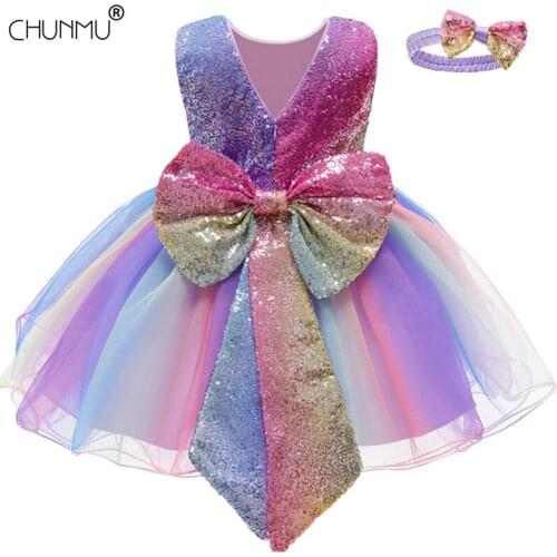 Baby Girls Dress Sequins Big Bowknot Baptism Dresses for Girls 1st Year Birthday Party Wedding Christening Baby Infant Clothing