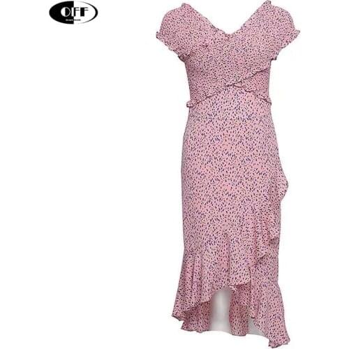 Traf Summer Dress Woman Vestidos Designers ruffles Slash Neck Print Ruffles Patchwork Irregular Chiffon beach Dresses for women