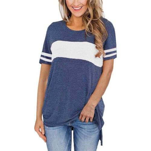 Striped Patchwork Women T Shirt Summer Short Sleeve O-neck Asymmrtrical Loose Top Casual Plus Size Outdoor Jogging Sports Tshirt