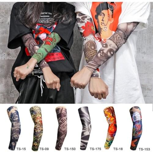 Fake Temporary Tattoo Sleeves Tattoos Full Long Slip On Arm Tattoo Sleeve Kit Men Elastic Nylon Glove Tattoos For Outdoor Sports