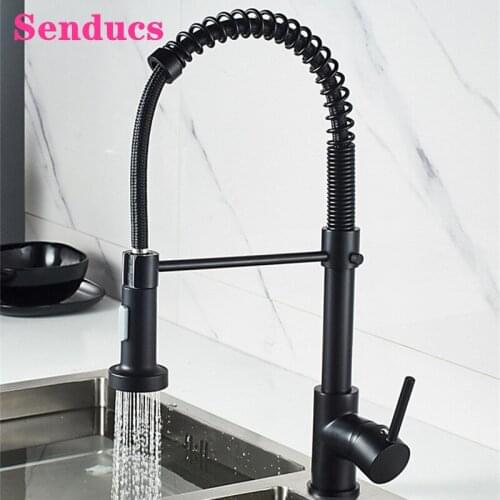 Spring Kitchen Faucets Matte Black Kitchen Sink Mixer Tap Quality Brass Kitchen Fixture Pull Out Spring Kitchen Mixer Faucet