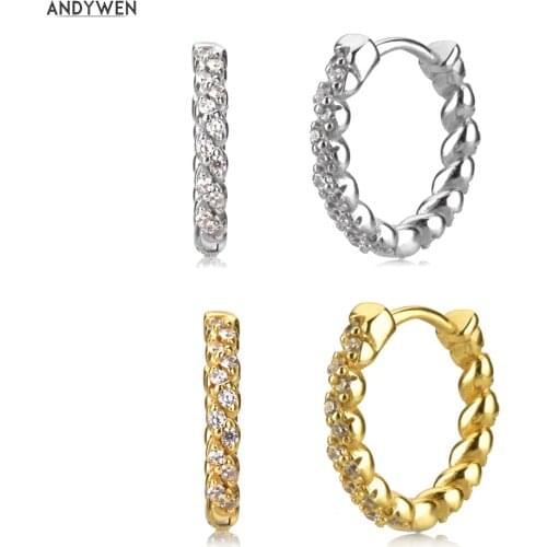 ANDYWEN 925 Sterling Silver Big Hoops 11.5mm Round CIrcle Huggies Earring 2020 Twist Zircon CZ Jewelry Rock Punk Loops Piercing