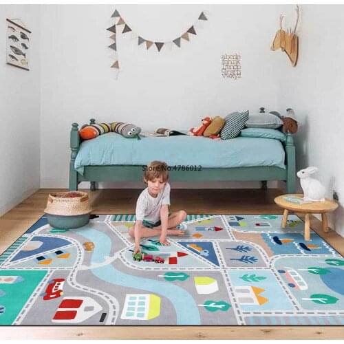 Modern cartoon town running road light blue green childrens room living room bedroom bedside carpet floor mat customization
