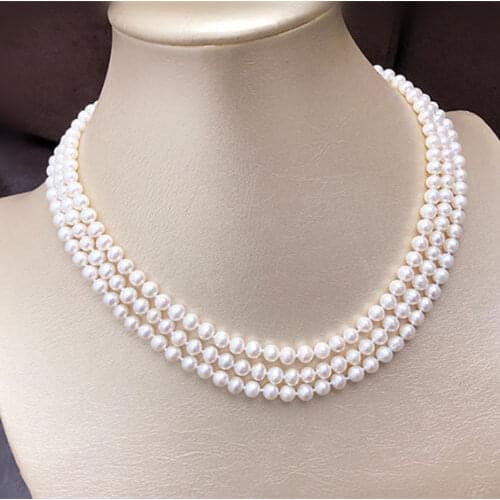 Triple strands AAA7-8mm south sea white pearl necklace 17-20"