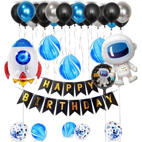 Outer Space Party Astronaut Rocket Ship Foil Balloons Kids Planet Solar System Themed Birthday Party Banner Decoration Supplies