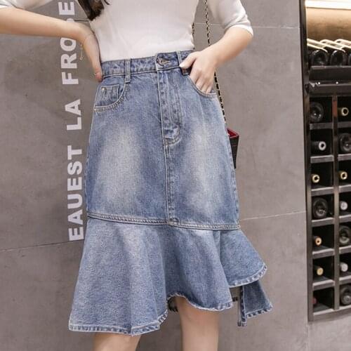 S-3XL 2018 Women Denim Skirts Sexy package Hip Trumpet Skirts High Waist Short Skirt Fashion irregular Hem Summer Autumn Jeans