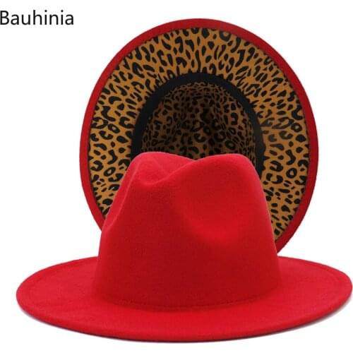 2022 Winter Fedora Hats For Women Fashion Leopard Mixed Color Wide Brim Wool Felt Jazz Hats Vintage Goth Wedding Hat