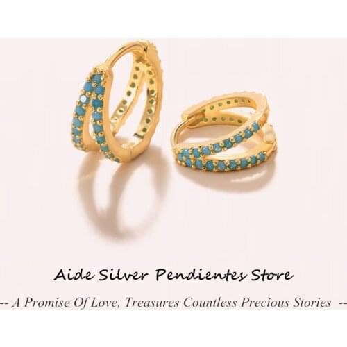 AIDE 2021 Trend Round Turquoise Earrings Double Row Hoop Earrings For Women Cartilage 925 Sterling Silver Jewelry Oorbellen