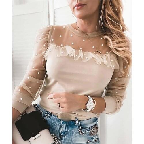 Women Office Shirt Autumn Solid Lace Patchwork Blouse Shirt Ladies Long Sleeve Pullover Tops Casual O Neck Female Slim Blouse