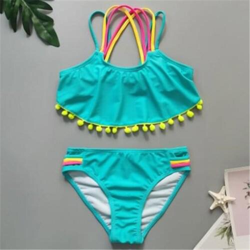 5-14 Years Girl Swimsuit Kids Cross Back Teenage Girl Bikini Set Two Piece Childrens Swimwear Girl Bathing Suit Beachwear 2021
