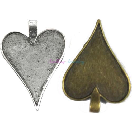 10pcs 35mm*48mm Inner 32mm Antique Silver Plated Heart Bezel Pendant Blank Tray Settings For Cabochons or Stickers Mens