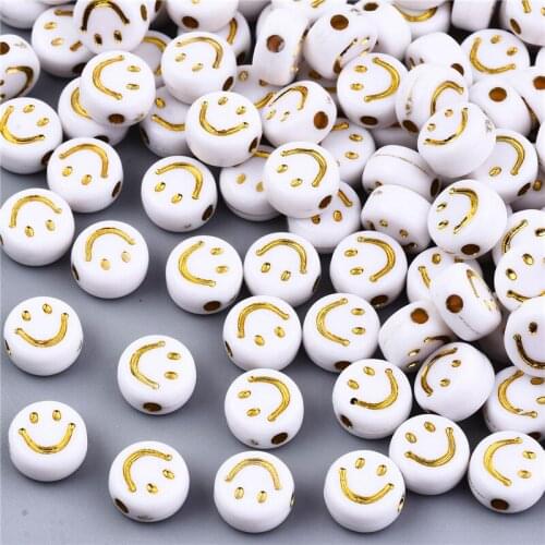 100pcs Acrylic Golden Smiley Beads Happy Face Spacer Beads for DIY Jewelry Bracelet Earring Necklace Craft Making Supplies 7mm