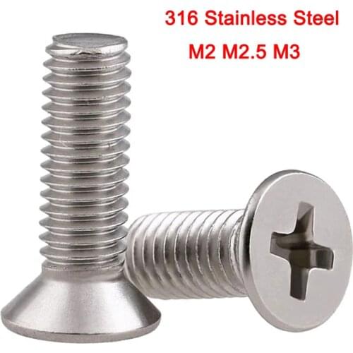 316 Stainless Steel GB819 Flat Head Machine Screws Cross Recessed Countersunk Head Screws M2 M2.5 M3 Length 4-50mm