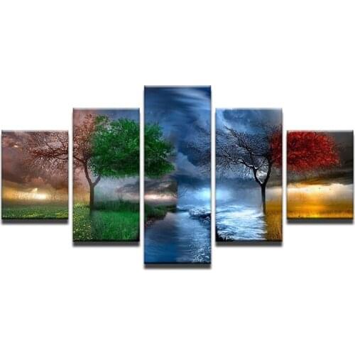 5 pieces canvas art Painting For Living Room Decor Modular High Quality Pictures Wall art Pictures This Four seasons tree serie
