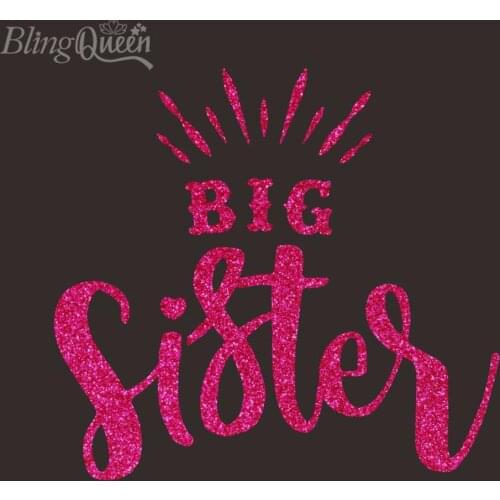 BlingQueen 12PCS/LOT Hot Fix Glitter Vinyl Appliques Hot Fix Motifs Big Sister Design