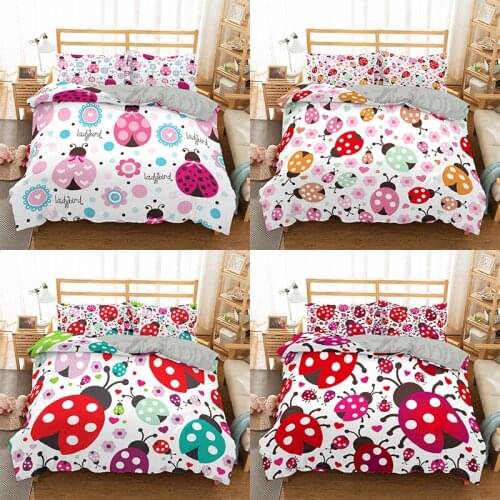 Ladybug Comforter Bedding Set King Queen Twin Single Size Cartoon Printing Duvet Cover Set and Pillowcase Luxury Home Textiles