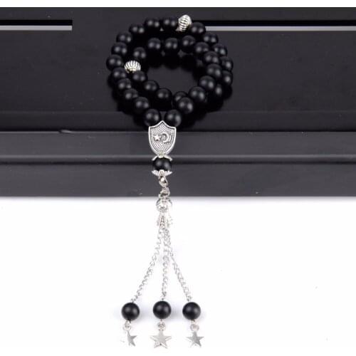 8mm Natural Matte Black Agates Beaded Bracelets Jewelry 33 Prayer Beads Islamic Muslim Tasbih Allah Mohammed Rosary Dropshipping
